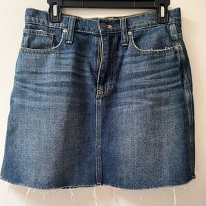 Madewell Blue Denim Mini Skirt with Frayed Hem